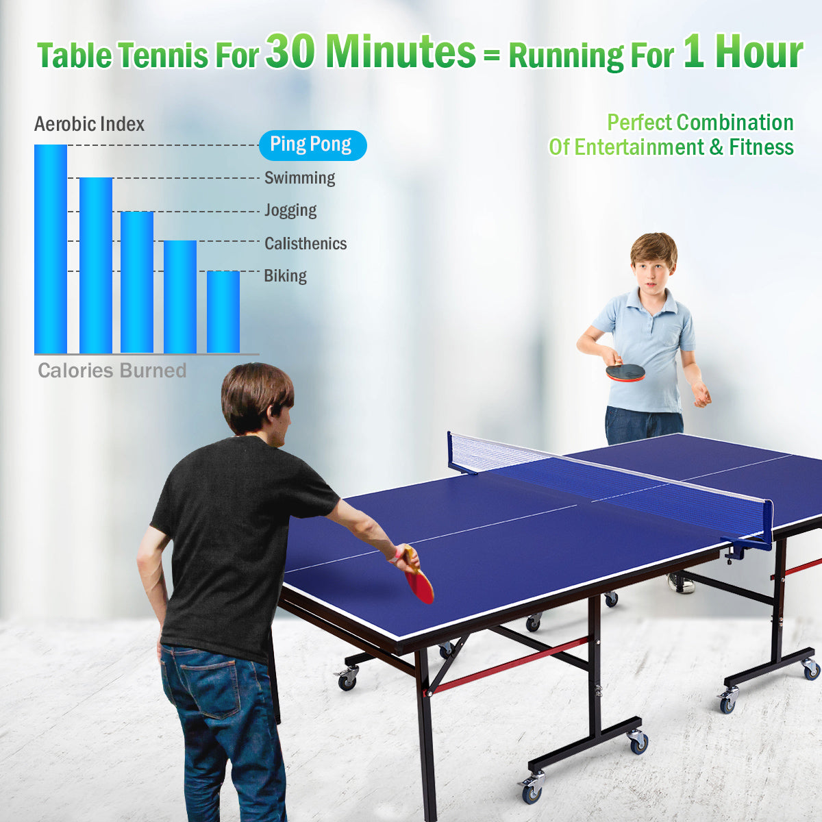 Goplus Foldable Competition-Ready Table Tennis Table Removable Net Locking Casters Fun