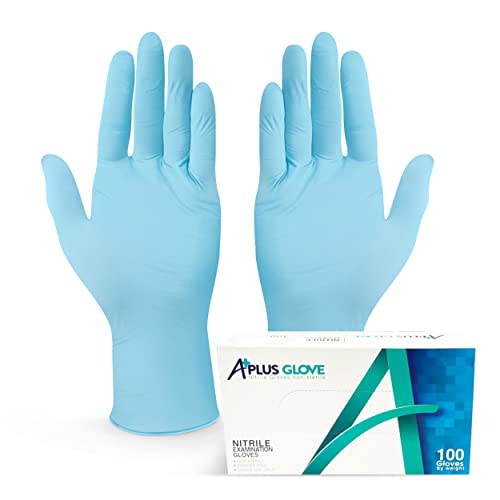 A PLUS Medical Examination Nitrile Gloves Disposable Latex Free - 4 Mil Powder Free Thick Surgical Gloves, Blue Exam Gloves Medium 100 PCS  10Box Per case