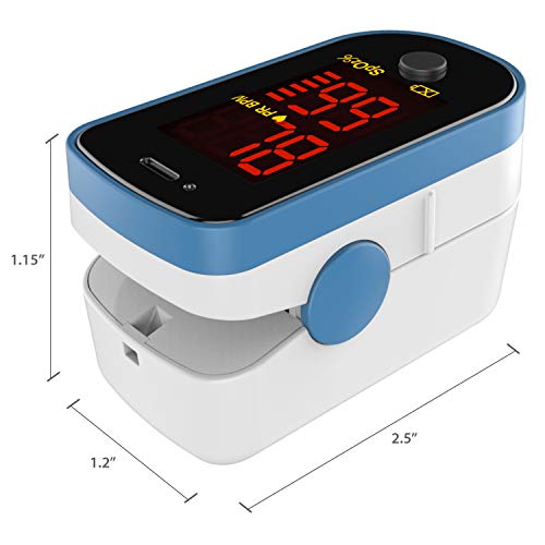 Sapphire 10 Blue Finger Pulse Oximeter - Blood Oxygen Saturation Monitor - SPO2 Pulse Oximeter - Portable Oxygen Sensor with Included Batteries - O2 Saturation Monitor with Carry Pouch