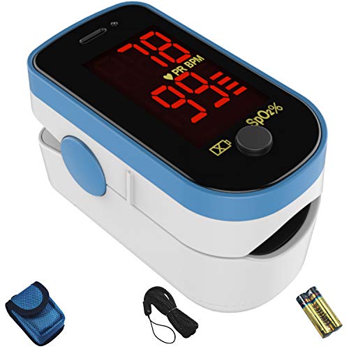 Sapphire 10 Blue Finger Pulse Oximeter - Blood Oxygen Saturation Monitor - SPO2 Pulse Oximeter - Portable Oxygen Sensor with Included Batteries - O2 Saturation Monitor with Carry Pouch