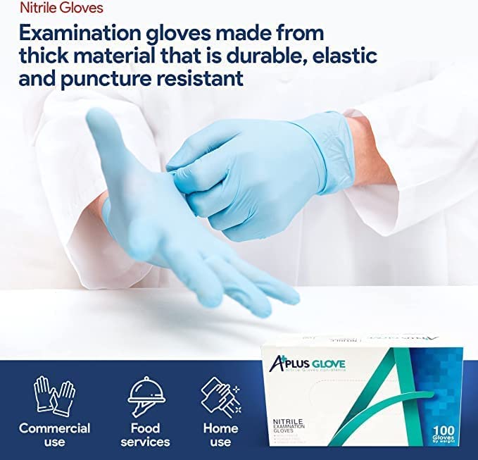 A PLUS Medical Examination Nitrile Gloves Disposable Latex Free - 4 Mil Powder Free Thick Surgical Gloves, Blue Exam Gloves Medium 100 PCS  10Box Per case