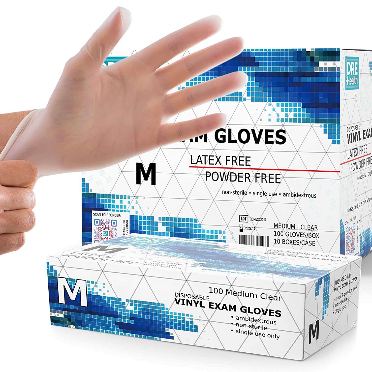 Powder Free Disposable Gloves Medium, 1000 Count -4 Mil Clear Vinyl Gloves- Extra Strong, 4 Mil Thick - Latex Free, Food Safe - Medical Exam Gloves, Cleaning Gloves - 50 Boxes of 100