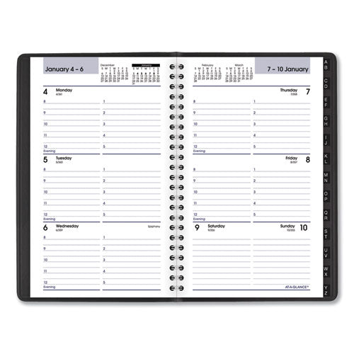 Block Format Weekly Appointment Book W-contacts Section, 8.5 X 5.5, Black, 2022