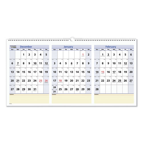 Quicknotes Three-month Wall Calendar, Horizontal Format, 24 X 12, 2022
