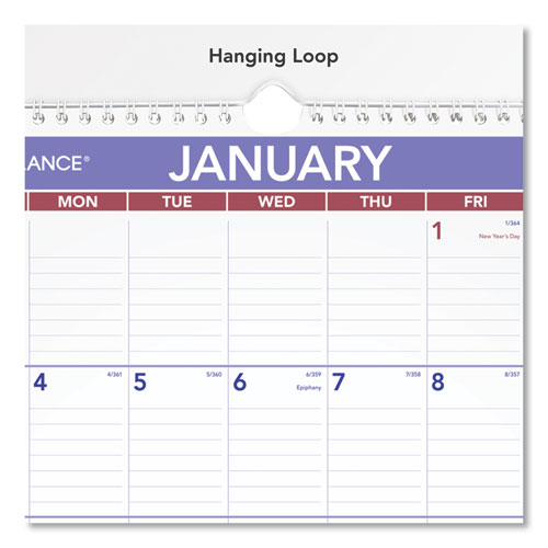 Monthly Wall Calendar With Ruled Daily Blocks, 12 X 17, White, 2022