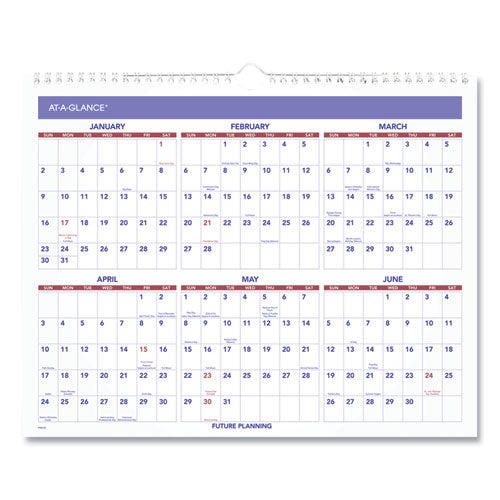 Monthly Wall Calendar, 15 X 12, Red-blue, 2022