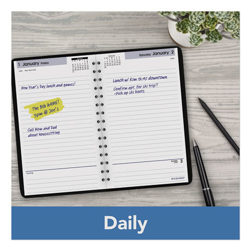 Daily Appointment Book With Open Scheduling, 8 X 5, Black, 2022
