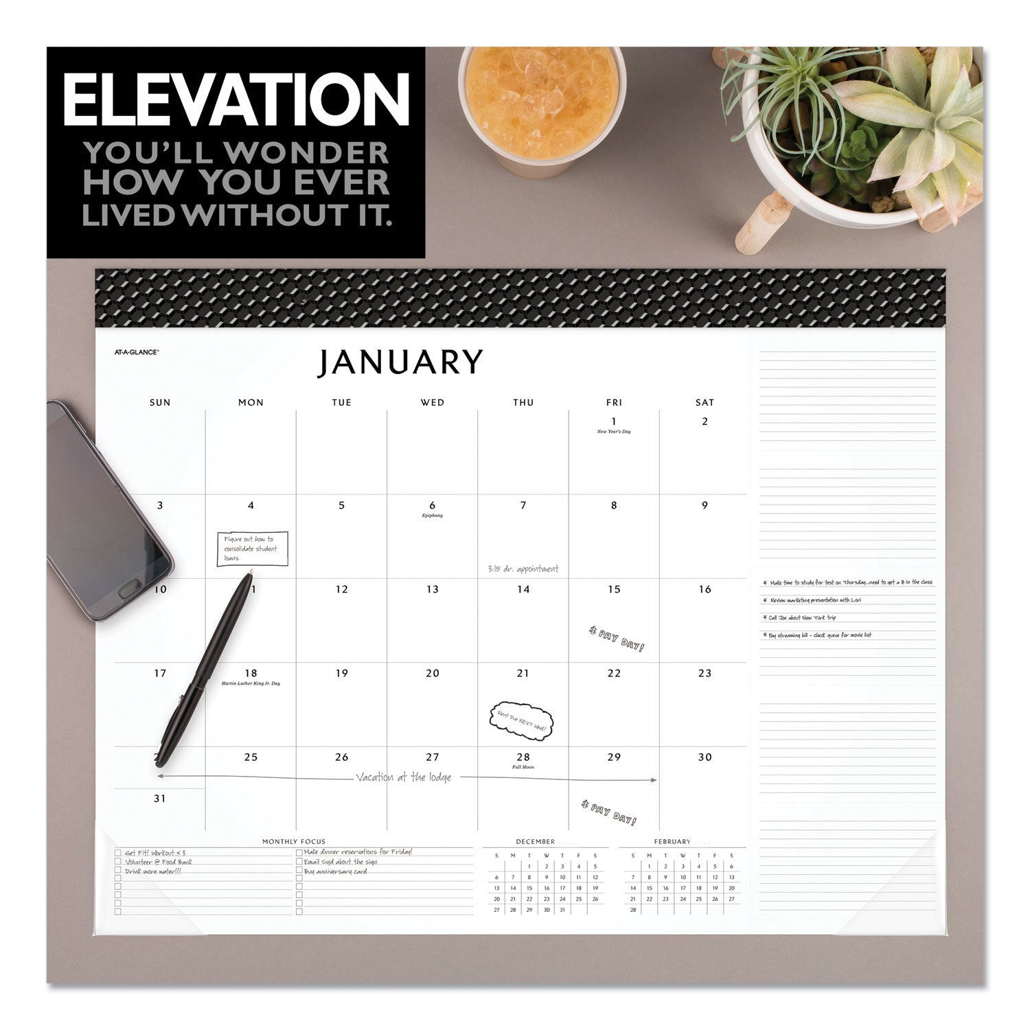 Elevation Desk Pad Calendars, 21.75 X 17, 2022