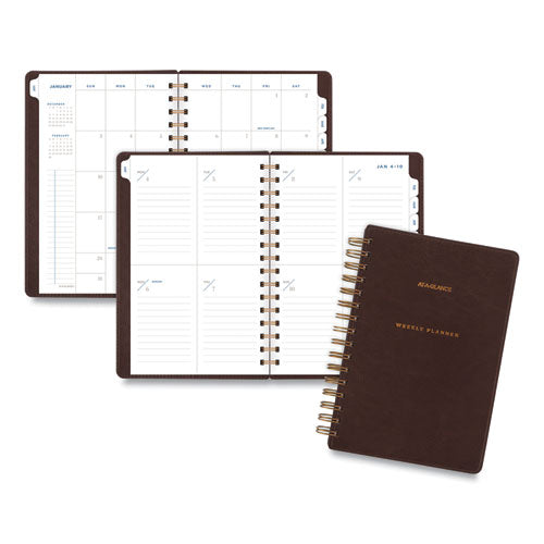 Signature Collection Distressed Brown Weekly Monthly Planner, 8.5 X 5.5, Brown Cover, 13-month (jan To Jan): 2023 To 2024