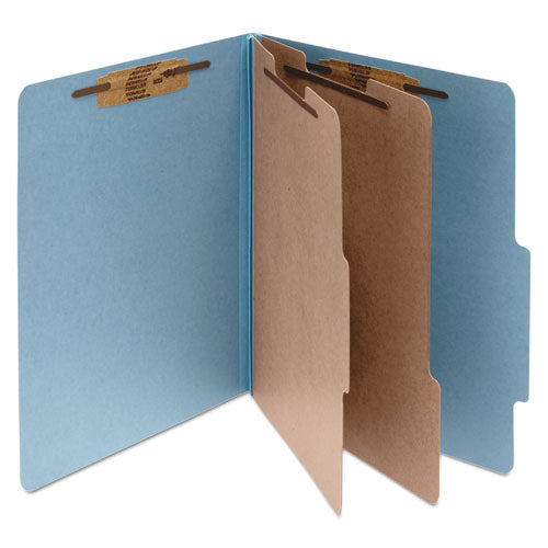 Pressboard Classification Folders, 2 Dividers, Letter Size, Sky Blue, 10-box