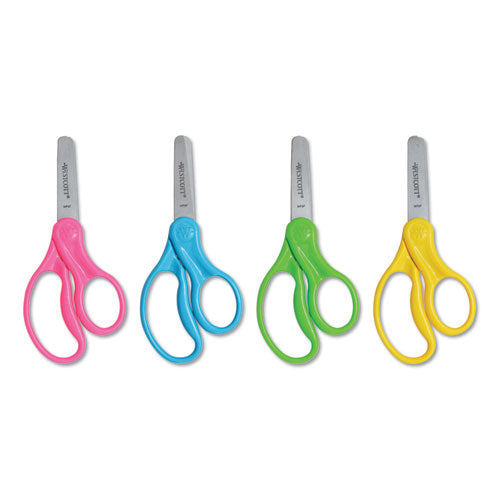For Kids Scissors, Blunt Tip, 5" Long, 1.75" Cut Length, Assorted Straight Handles, 12-pack
