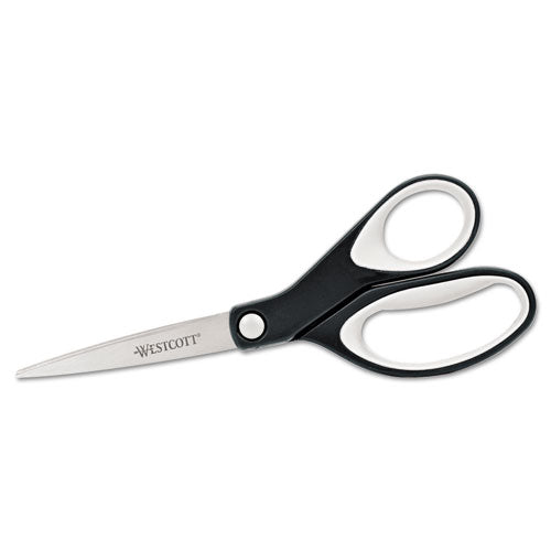 Kleenearth Soft Handle Scissors, 8" Long, 3.25" Cut Length, Black-gray Straight Handle