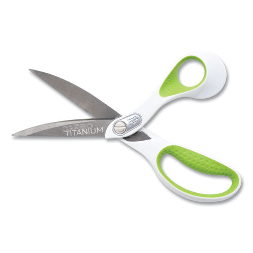 Carbotitanium Bonded Scissors, 9" Long, 4.5" Cut Length, White-green Bent Handle