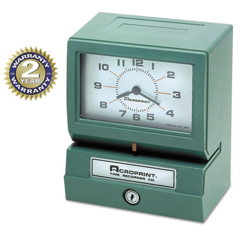 Model 150 Heavy-duty Time Recorder, Automatic Operation, Month-date-0-23 Hours-minutes Imprint, Green