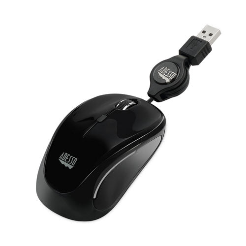 Illuminated Retractable Mouse, Usb 2.0, Left-right Hand Use, Black