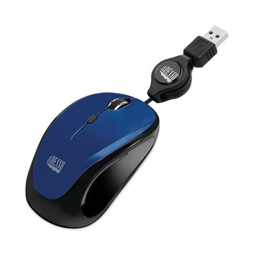 Illuminated Retractable Mouse, Usb 2.0, Left-right Hand Use, Dark Blue