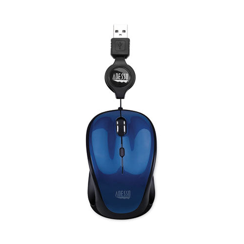 Illuminated Retractable Mouse, Usb 2.0, Left-right Hand Use, Dark Blue