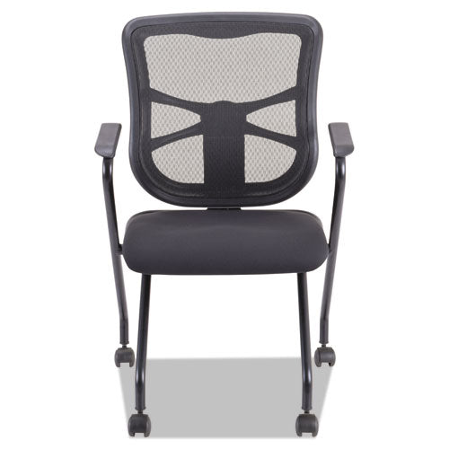 Alera Elusion Mesh Nesting Chairs, Padded Arms, Supports Up To 275 Lb, Black, 2-carton