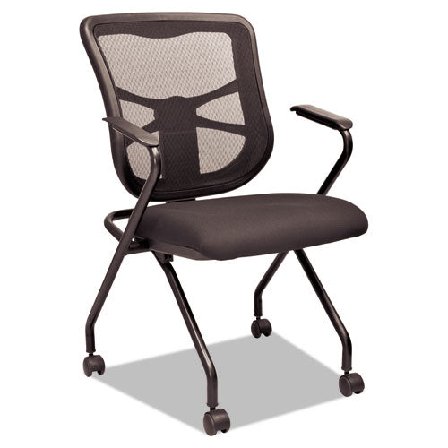Alera Elusion Mesh Nesting Chairs, Padded Arms, Supports Up To 275 Lb, Black, 2-carton