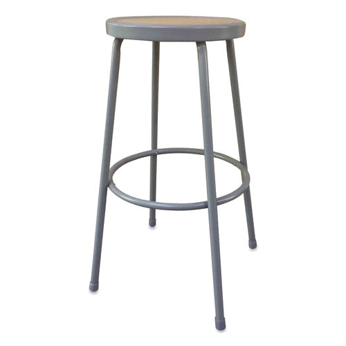 Industrial Metal Shop Stool, Backless, Supports Up To 300 Lb, 30" Seat Height, Brown Seat, Gray Base
