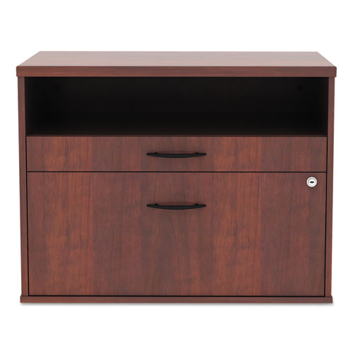 Alera Open Office Desk Series Low File Cabinet Credenza, 2-drawer: Pencil-file, Legal-letter, 1 Shelf,cherry,29.5x19.13x22.88