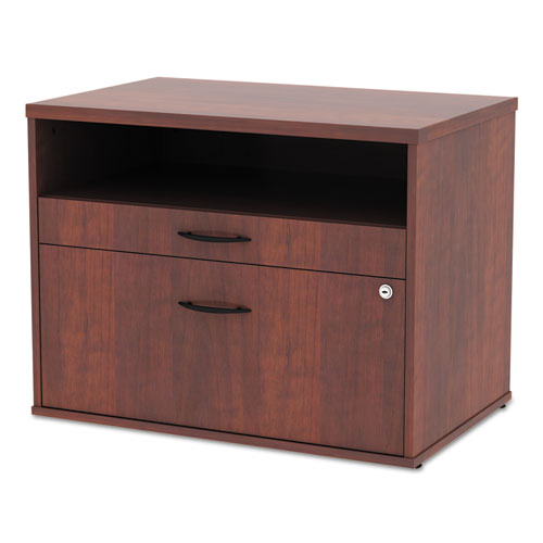 Alera Open Office Desk Series Low File Cabinet Credenza, 2-drawer: Pencil-file, Legal-letter, 1 Shelf,cherry,29.5x19.13x22.88