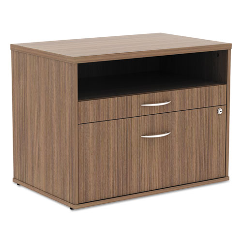 Alera Open Office Desk Series Low File Cabinet Credenza, 2-drawer: Pencil-file, Legal-letter, 1 Shelf,walnut,29.5x19.13x22.88
