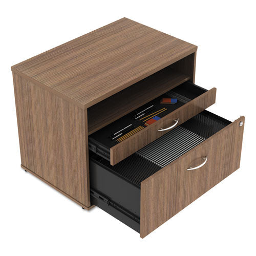 Alera Open Office Desk Series Low File Cabinet Credenza, 2-drawer: Pencil-file, Legal-letter, 1 Shelf,walnut,29.5x19.13x22.88