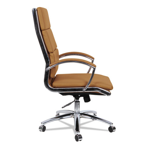 Alera Neratoli High-back Slim Profile Chair, Faux Leather, Support 275 Lb, 17.32" To 21.25" Seat, Camel Seat-back,chrome Base