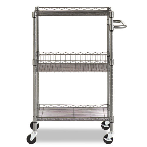 Three-tier Wire Cart With Basket, 28w X 16d X 39h, Black Anthracite