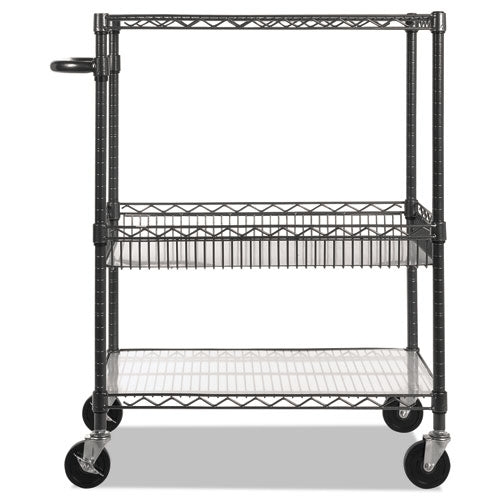 Three-tier Wire Cart With Basket, 34w X 18d X 40h, Black Anthracite