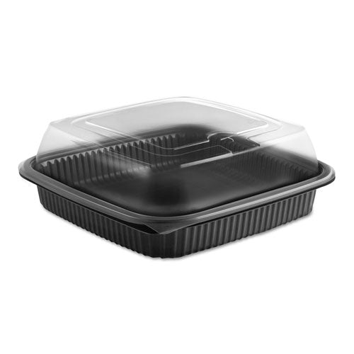 Culinary Squares 2-piece Microwavable Container, 36 Oz, 8.46 X 8.46 X 2.91, Clear-black, 150-carton