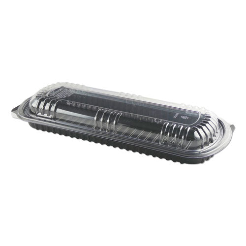 Microraves Rib Container With Vented Anti-fog Lids, Full Slab, 30 Oz, 16.38 X 6.76 X 2.45, Black-clear, 100-carton
