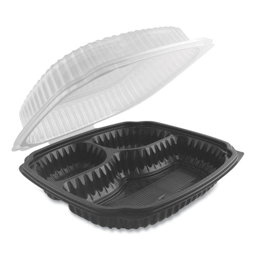 Culinary Lites Microwavable 3-compartment Container, 26 Oz-7 Oz-7 Oz, 10.56 X 9.98 X 3.19, Clear-black, 100-carton
