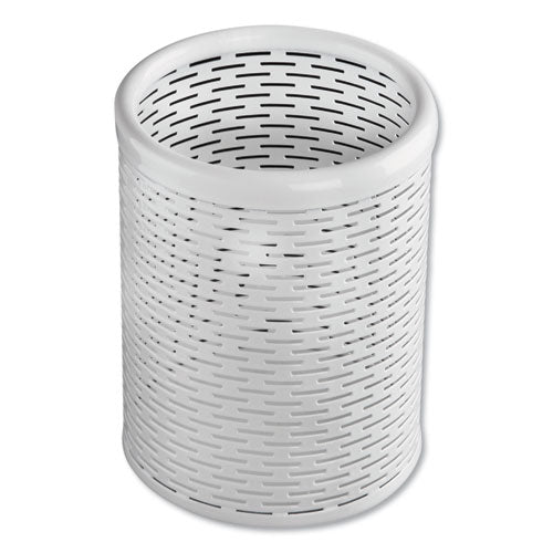 Urban Collection Punched Metal Pencil Cup, 3 1-2 X 4 1-2, White