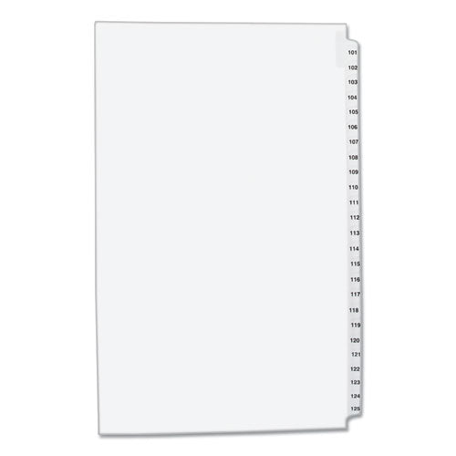 Preprinted Legal Exhibit Side Tab Index Dividers, Avery Style, 25-tab, 101 To 125, 14 X 8.5, White, 1 Set