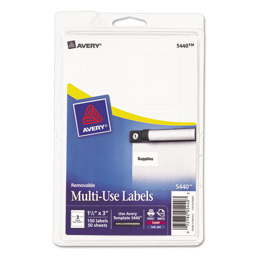 Removable Multi-use Labels, Inkjet-laser Printers, 1.5 X 3, White, 3-sheet, 50 Sheets-pack, (5440)