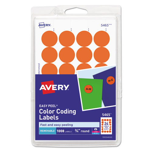 Printable Self-adhesive Removable Color-coding Labels, 0.75" Dia., Orange, 24-sheet, 42 Sheets-pack, (5465)