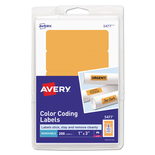 Printable Self-adhesive Removable Color-coding Labels, 1 X 3, Neon Orange, 5-sheet, 40 Sheets-pack, (5477)