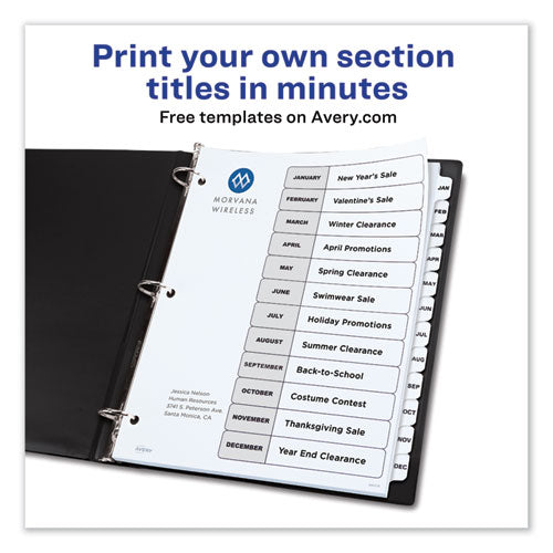 Customizable Toc Ready Index Black And White Dividers, 12-tab, Letter
