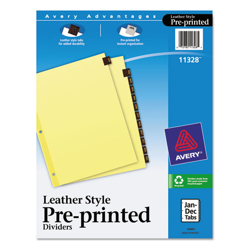 Preprinted Red Leather Tab Dividers W-clear Reinforced Edge, 12-tab, Ltr