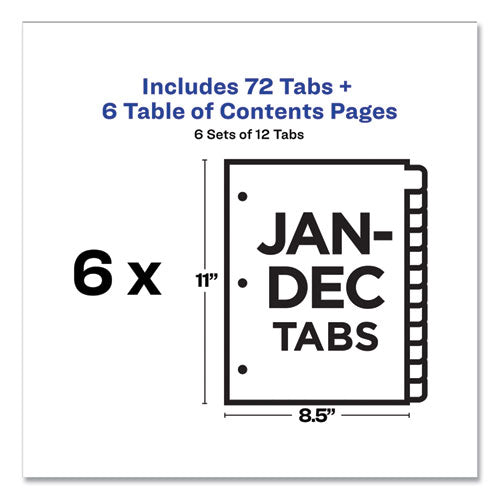 Customizable Table Of Contents Ready Index Multicolor Dividers, 12-tab, Jan. To Dec., 11 X 8.5, 6 Sets