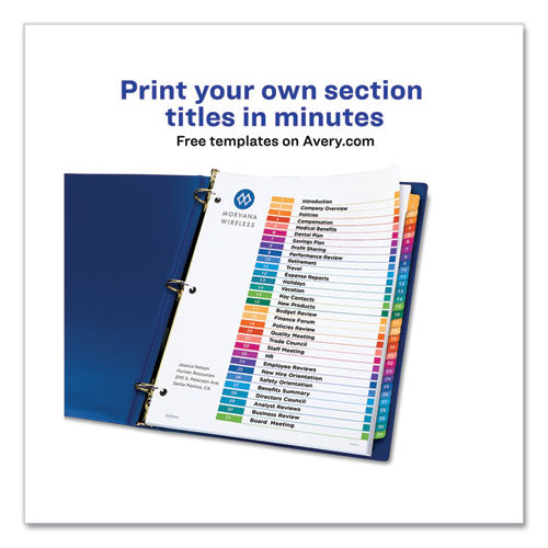 Customizable Table Of Contents Ready Index Multicolor Dividers, 31-tab, 1 To 31, 11 X 8.5, 6 Sets