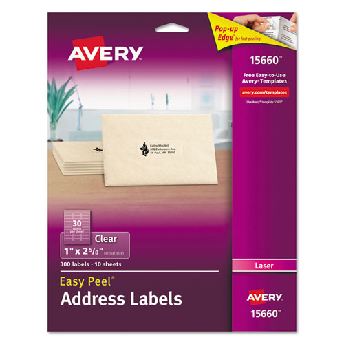 Matte Clear Easy Peel Mailing Labels W- Sure Feed Technology, Laser Printers, 1 X 2.63, Clear, 30-sheet, 10 Sheets-pack