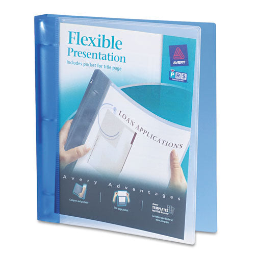 Flexible View Binder With Round Rings, 3 Rings, 1" Capacity, 11 X 8.5, Blue