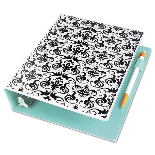 Durable Mini Size Non-view Fashion Binder With Round Rings, 3 Rings, 1" Capacity, 8.5 X 5.5, Damask-light Blue