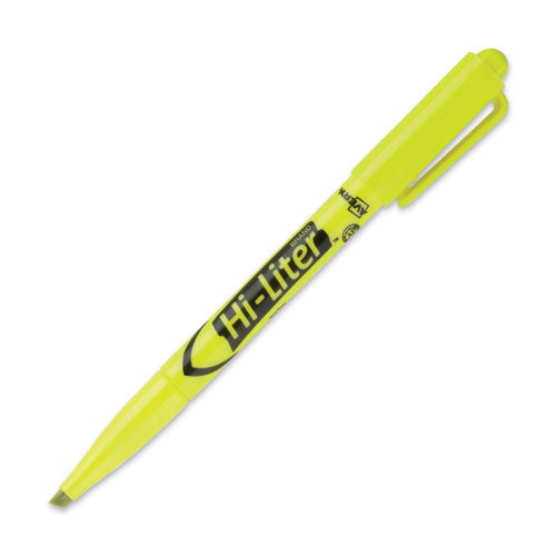 Hi-liter Pen-style Highlighters, Fluorescent Yellow Ink, Chisel Tip, Yellow-black Barrel, Dozen