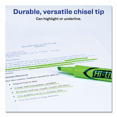 Hi-liter Desk-style Highlighters, Fluorescent Green Ink, Chisel Tip, Green-black Barrel, Dozen