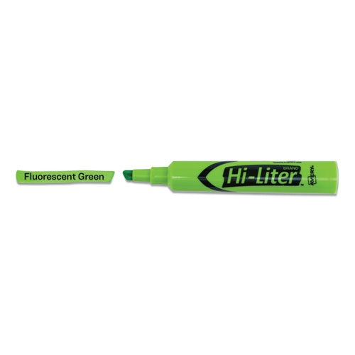 Hi-liter Desk-style Highlighters, Fluorescent Green Ink, Chisel Tip, Green-black Barrel, Dozen