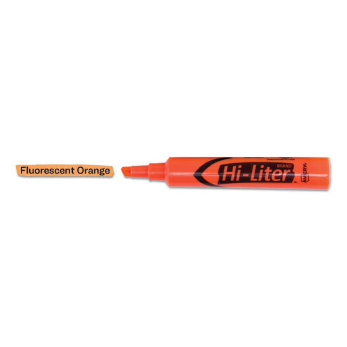 Hi-liter Desk-style Highlighters, Fluorescent Orange Ink, Chisel Tip, Orange-black Barrel, Dozen